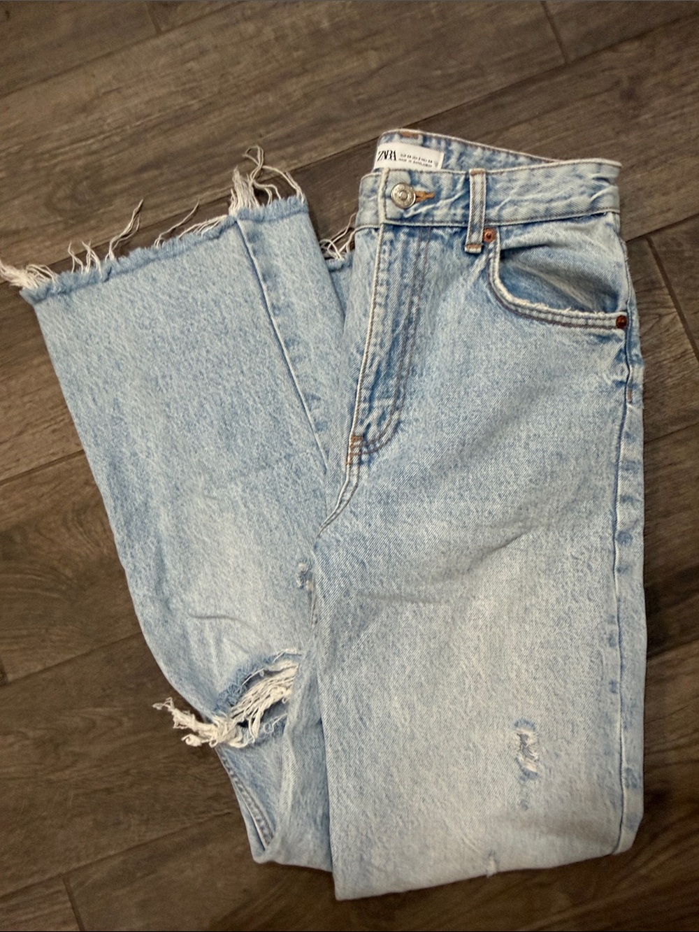 Zara TRF High-Rise Wide-Leg Distressed Jeans